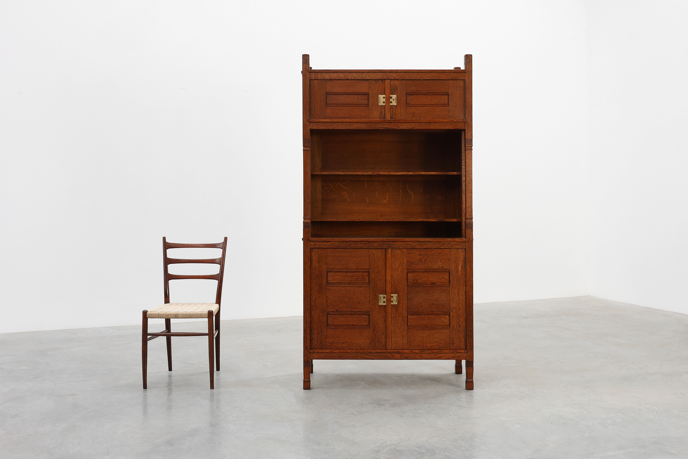 Jugendstil oak cabinet with open shelf section, Netherlands ca. 1900thumbnail